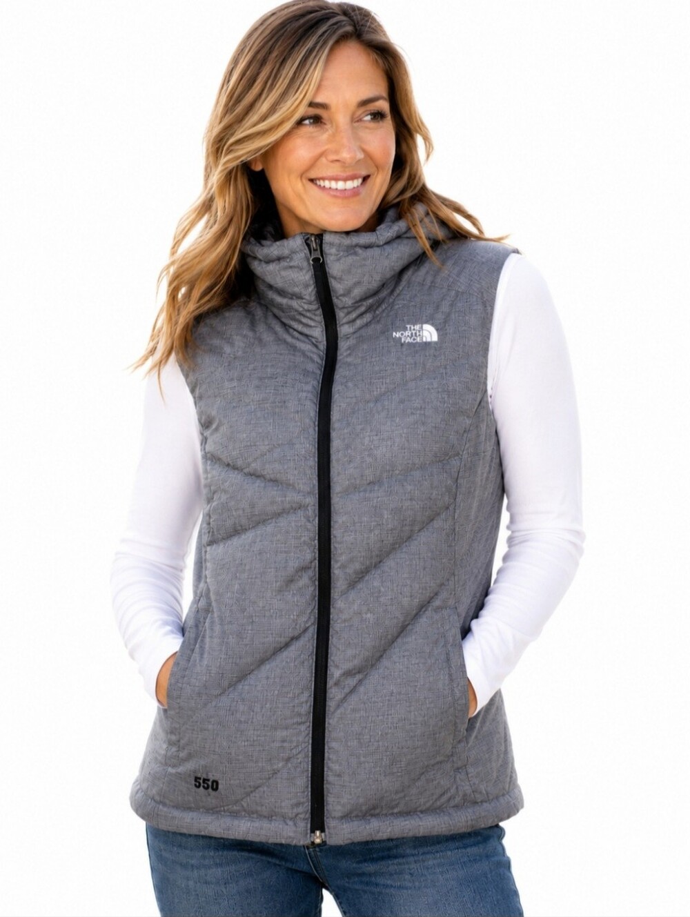 The North Face 550 Down Puffer Vest Women's Medium Gray Full Zip Goose Down - Picture 1 of 14